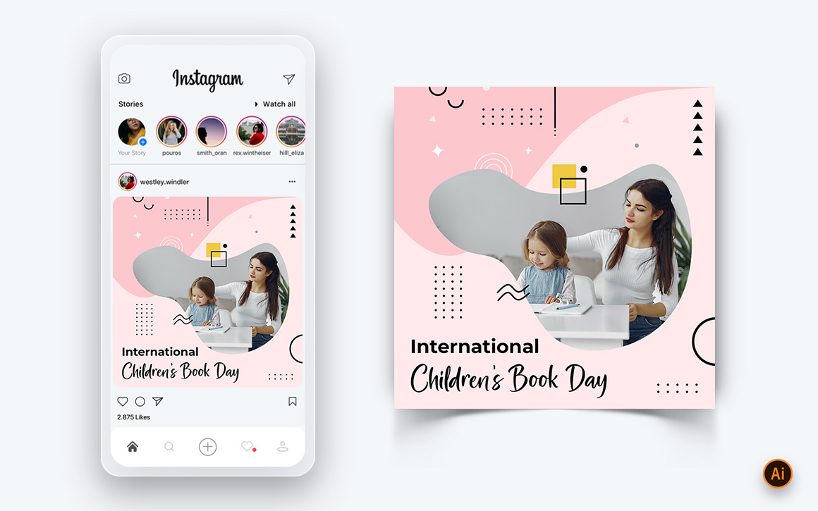 International Childrens Book Day  Social Media Instagram Post Design Template-17