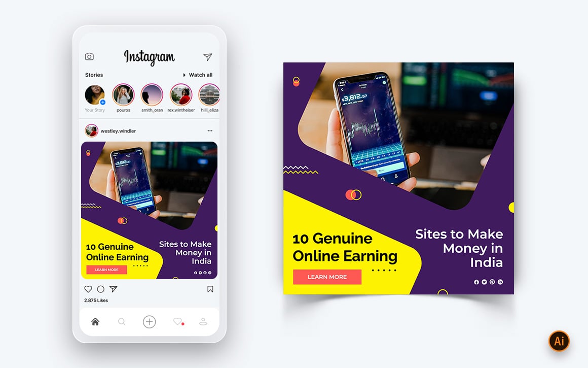 Online Money Earnings Social Media Instagram Post Design Template-09