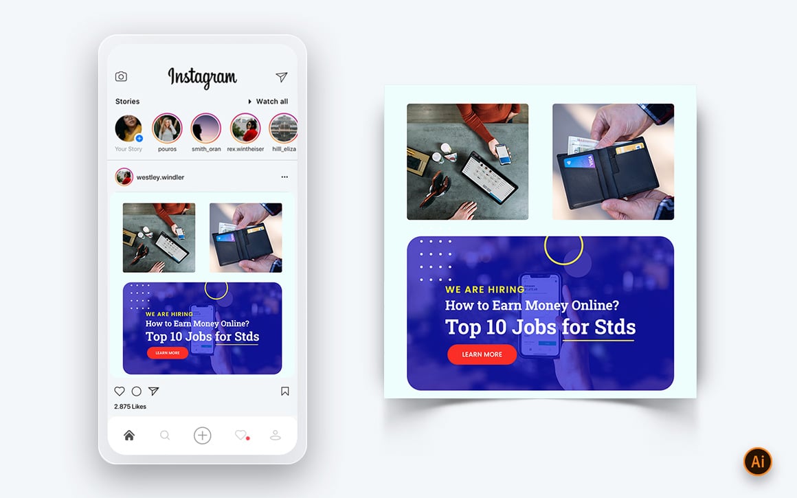 Online Money Earnings Social Media Instagram Post Design Template-13