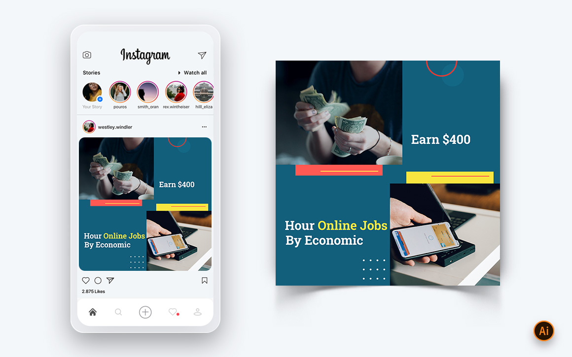 Online Money Earnings Social Media Instagram Post Design Template-17