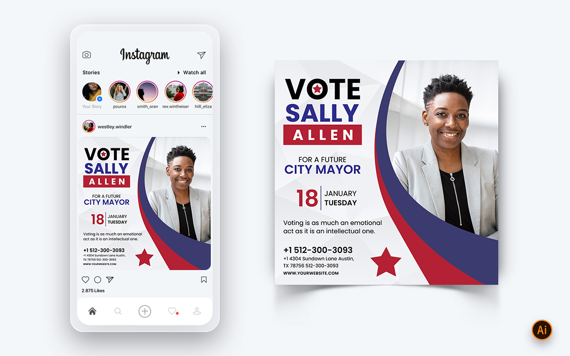 Political Campaign Social Media Instagram Post Design Template-12