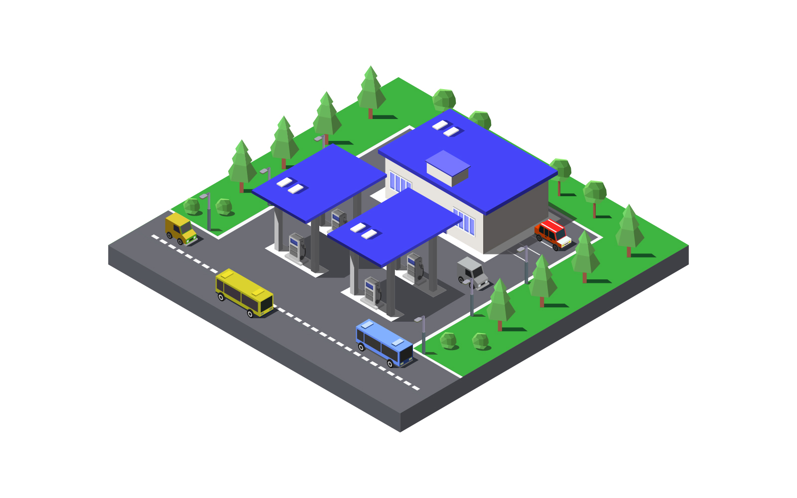 Isometric gas station illustrated in vector