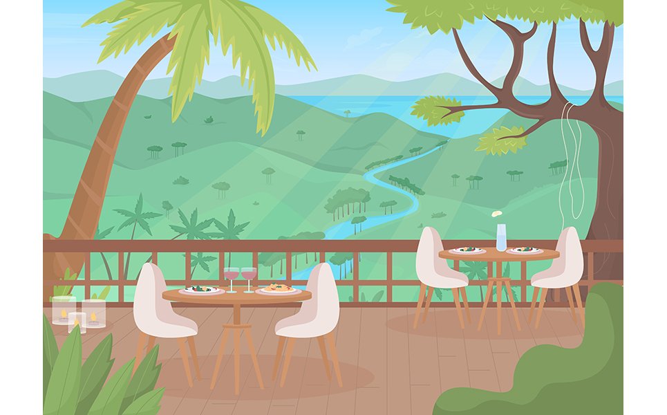 Restaurant terrasse at highland resort illustration