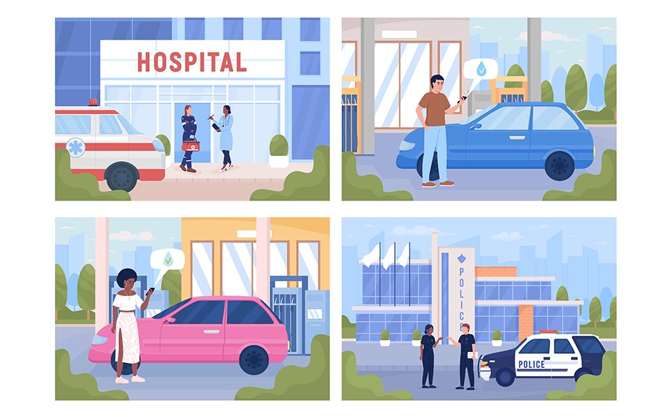 Urban services for citizens illustration set