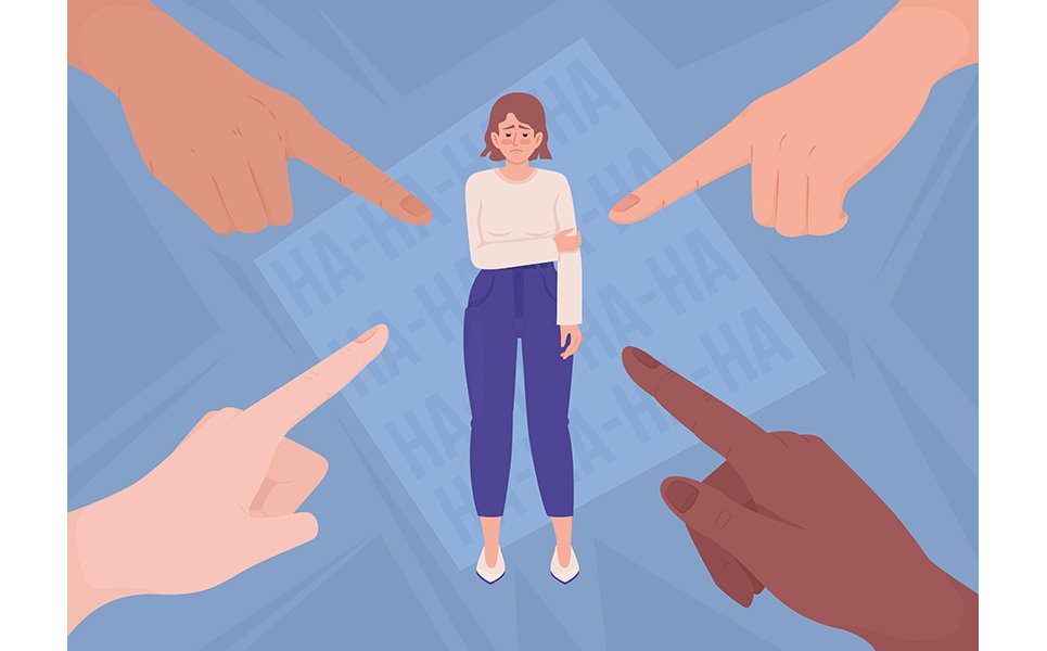 Ashamed woman and pointing hands illustration