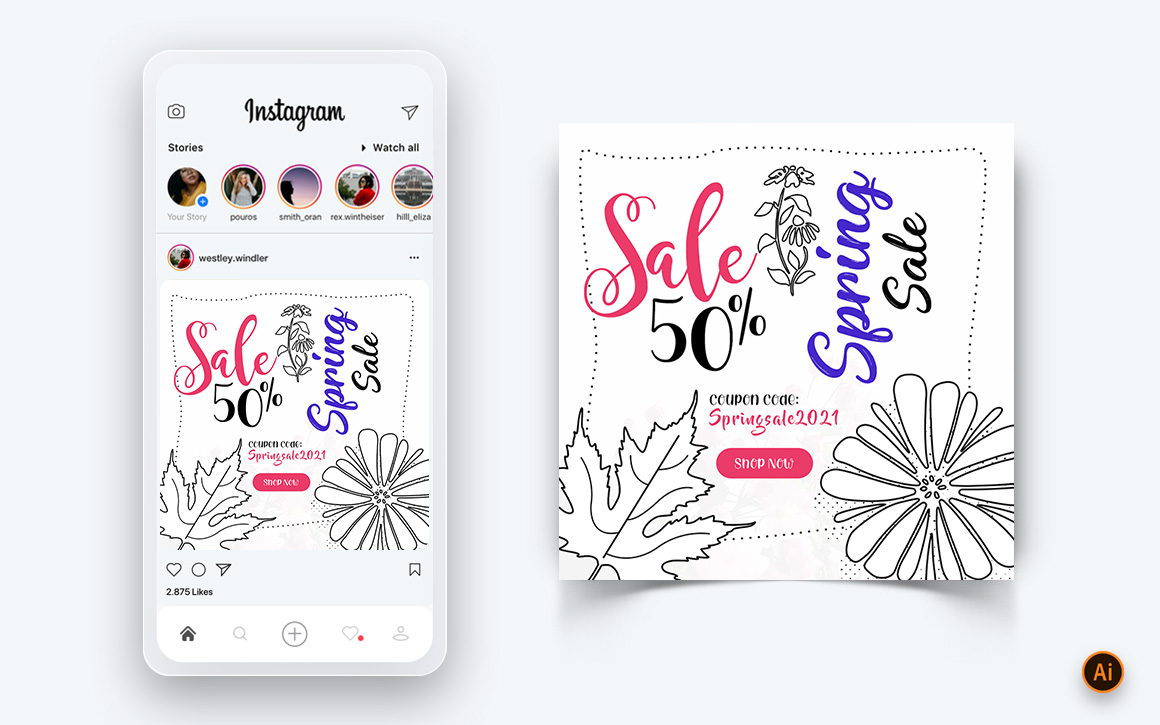 Spring Season Social Media Instagram Post Design Template-15