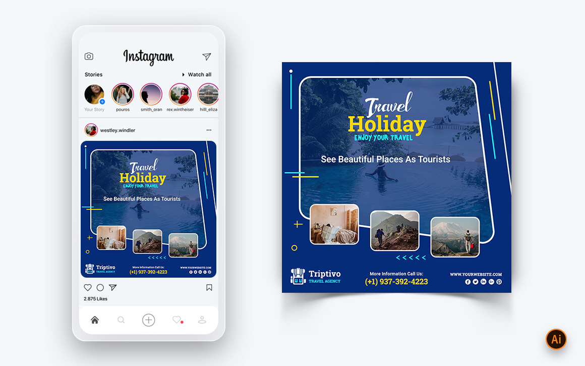 Trip and Travel Social Media Instagram Post Design Template-12