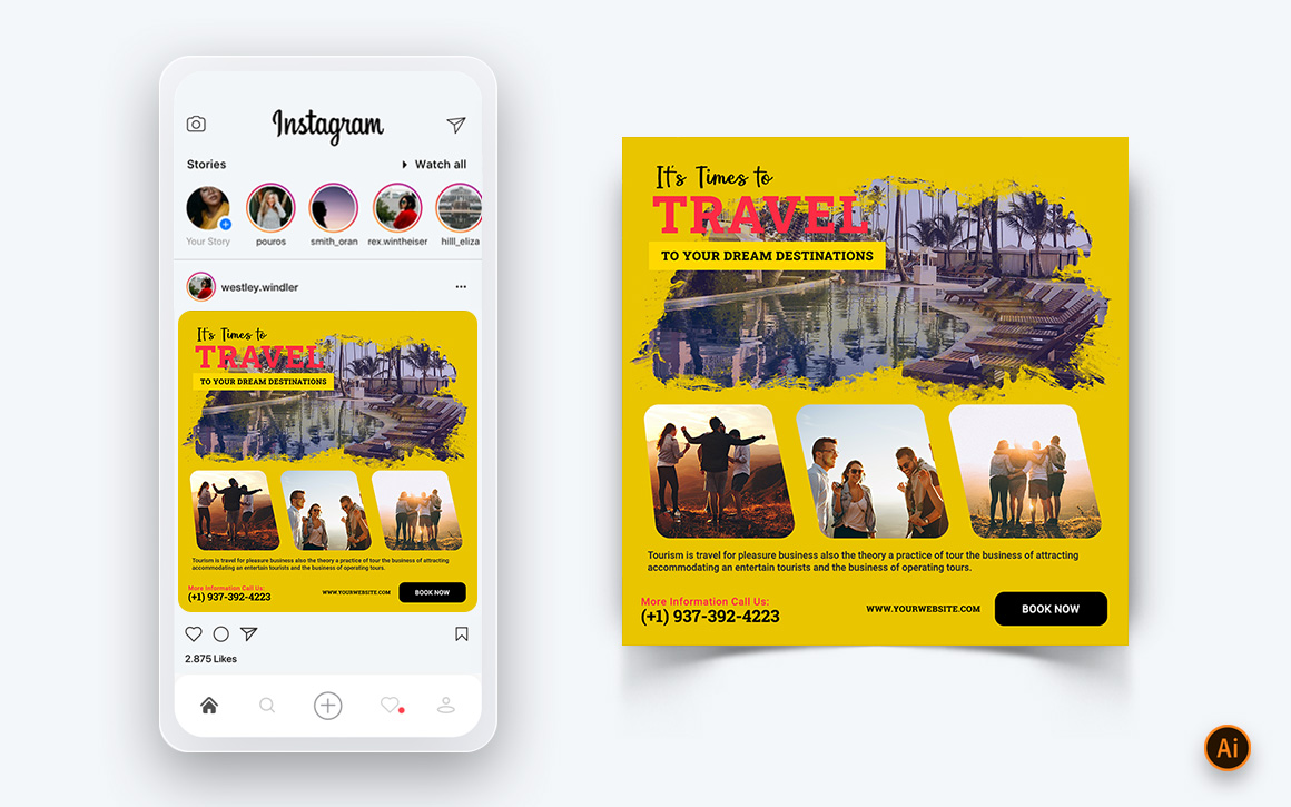 Trip and Travel Social Media Instagram Post Design Template-14