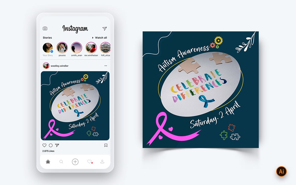 World Autism Awareness Day Social Media Instagram Post Design Template-08