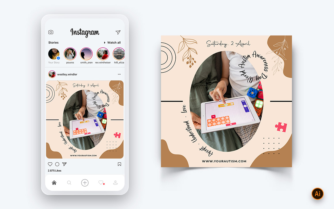 World Autism Awareness Day Social Media Instagram Post Design Template-12