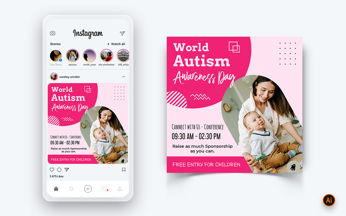 World Autism Awareness Day Social Media Instagram Post Design Template-18