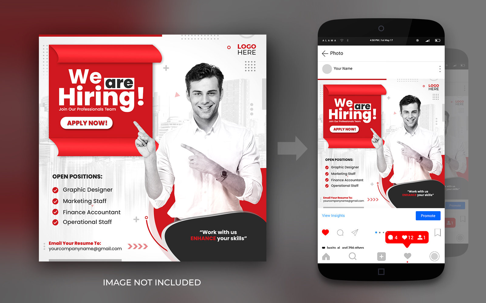 We Are Hiring Job Position Social Media Instagram Or Facebook Promotion Post Flyer Design Template