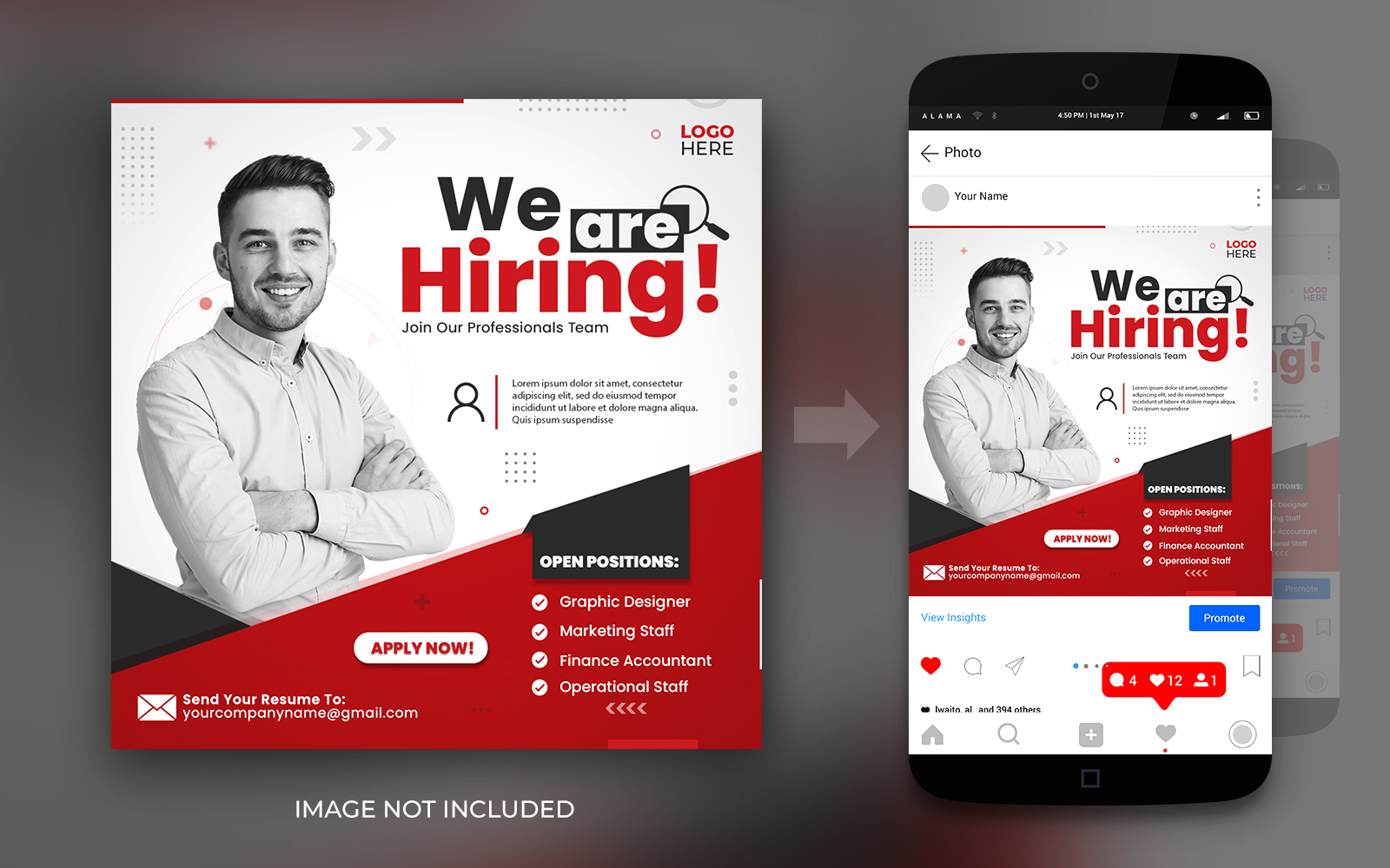 We Are Hiring Job Vacancy Social Media Instagram And Facebook Promotion Post Flyer Design Template
