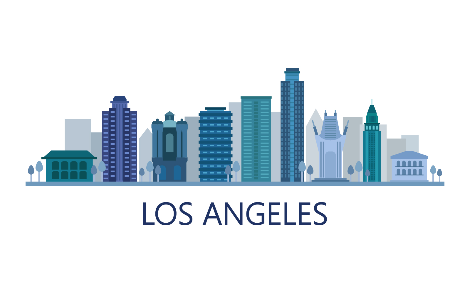 Los Angeles skyline illustrated in vector on a white background