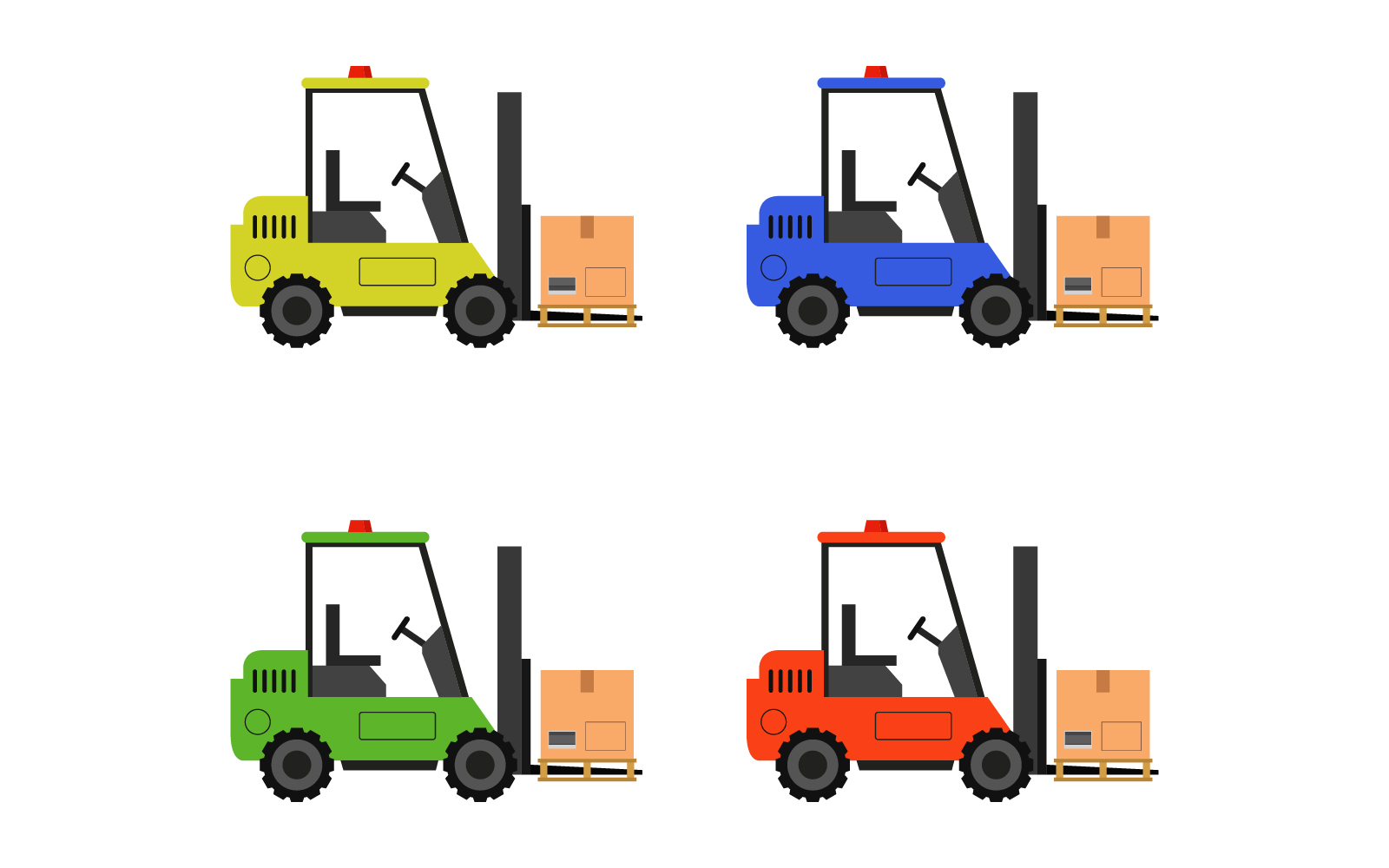 Forklift illustrated and colored in vector on a white background