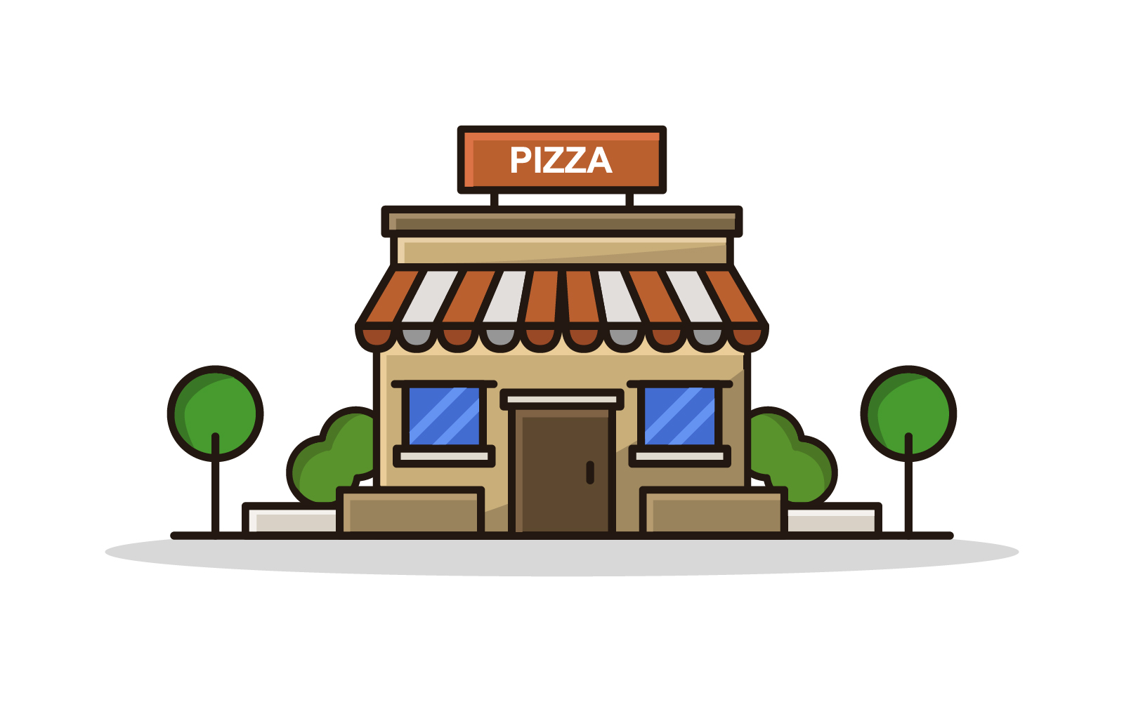 Pizza shop illustrated in vector on a white background