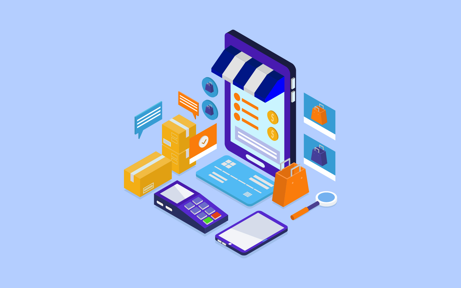 Online shopping isometric illustrated in vector on a white background