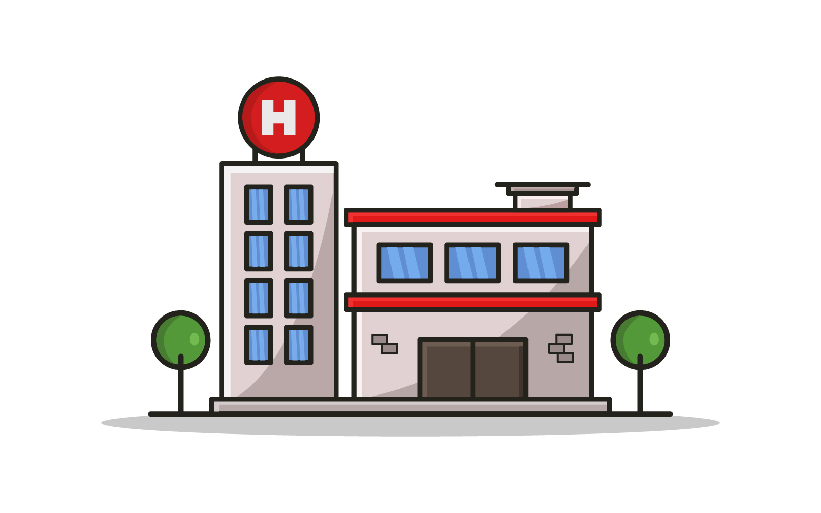 Hospital illustrated in vector on a white background