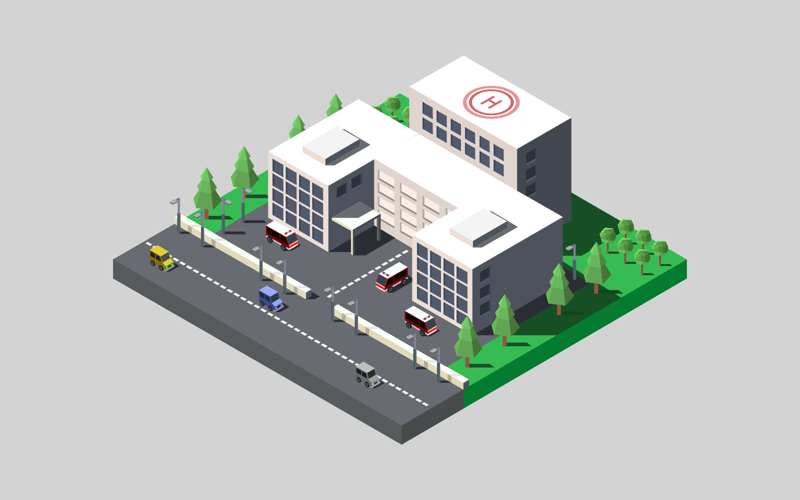 Isometric hospital illustrated in vector on a white background