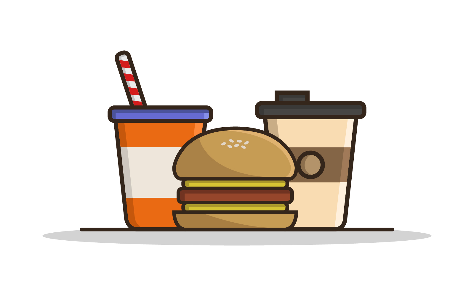 Sandwich and drinks in vector on white background