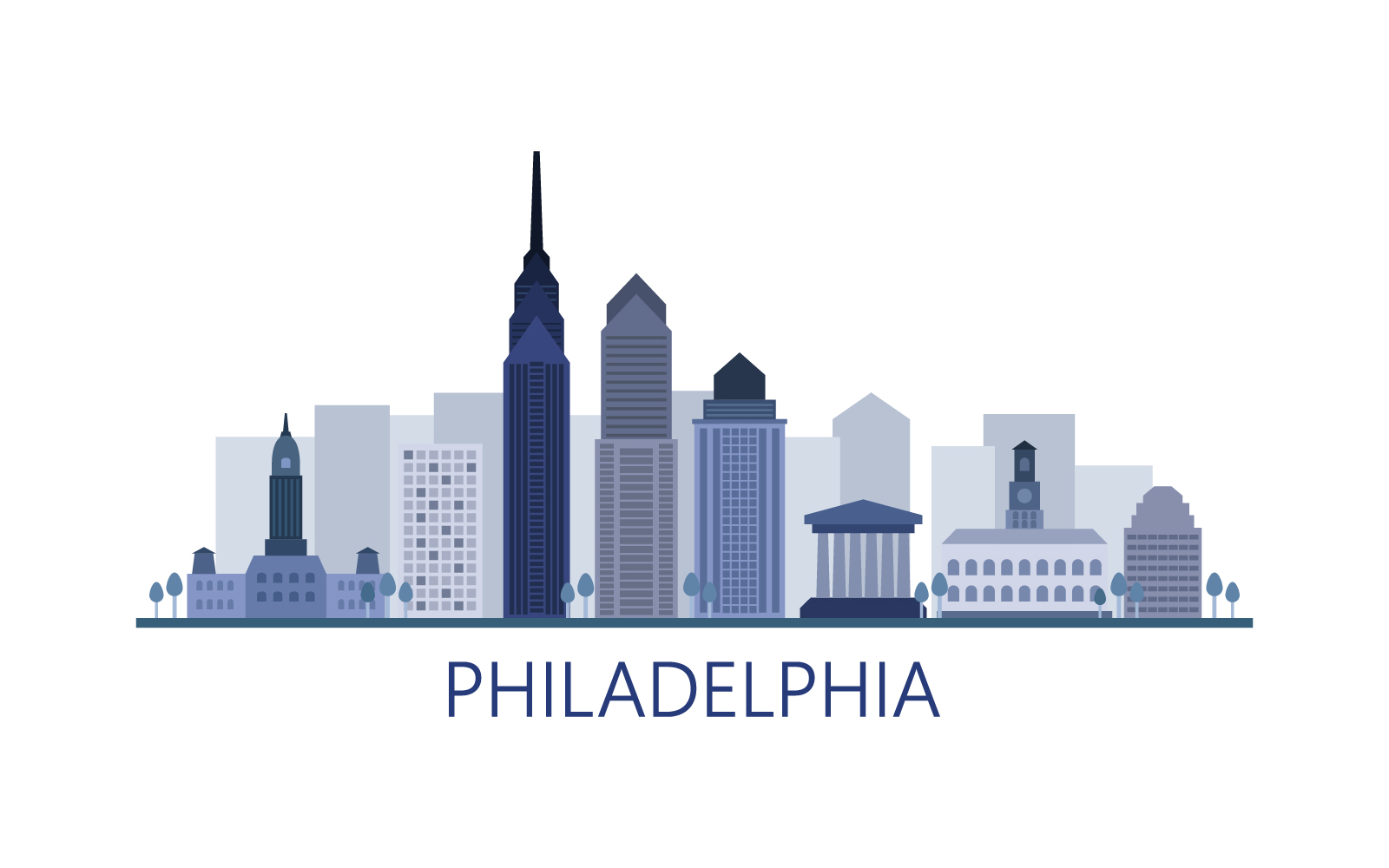 Philadelphia skyline in vector on a white background