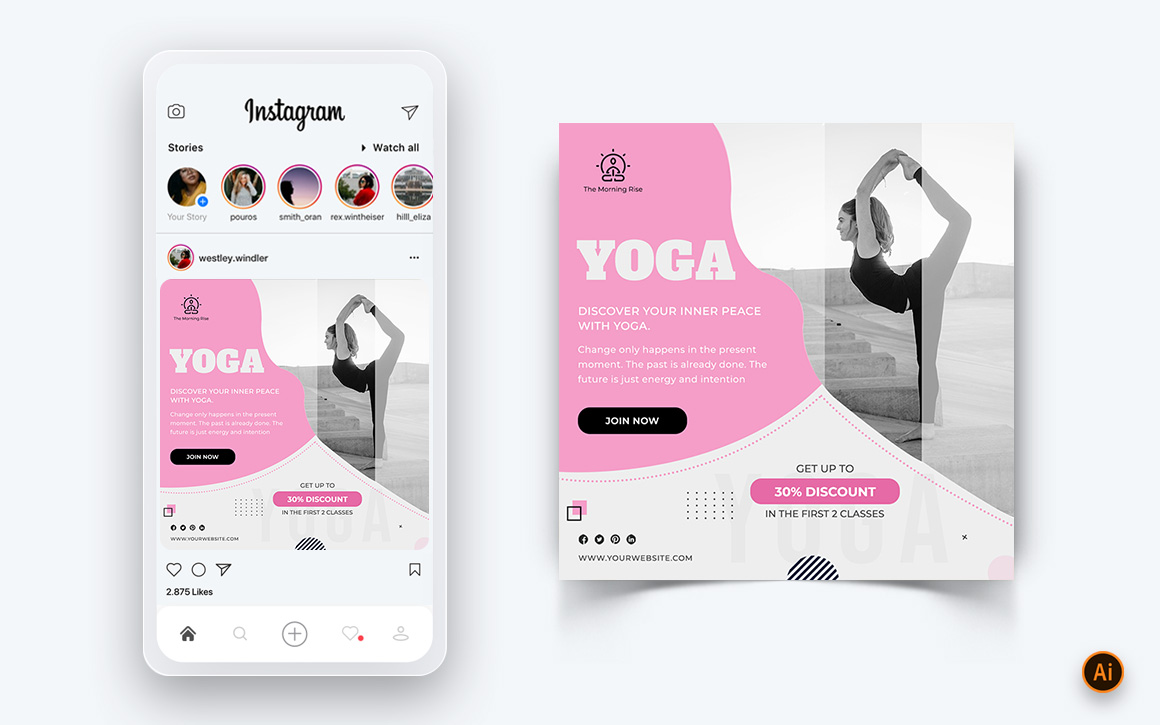 Yoga and Meditation Social Media Instagram Post Design Template-24