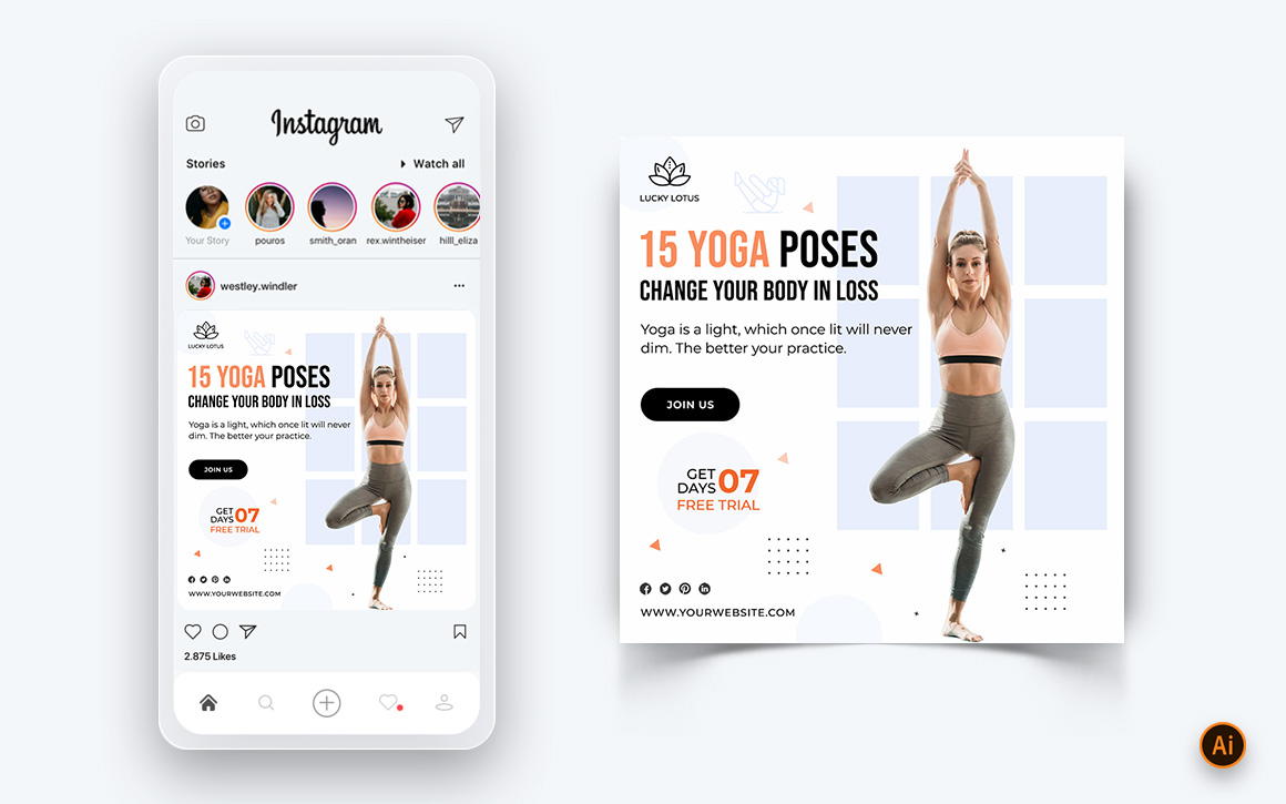 Yoga and Meditation Social Media Instagram Post Design Template-30