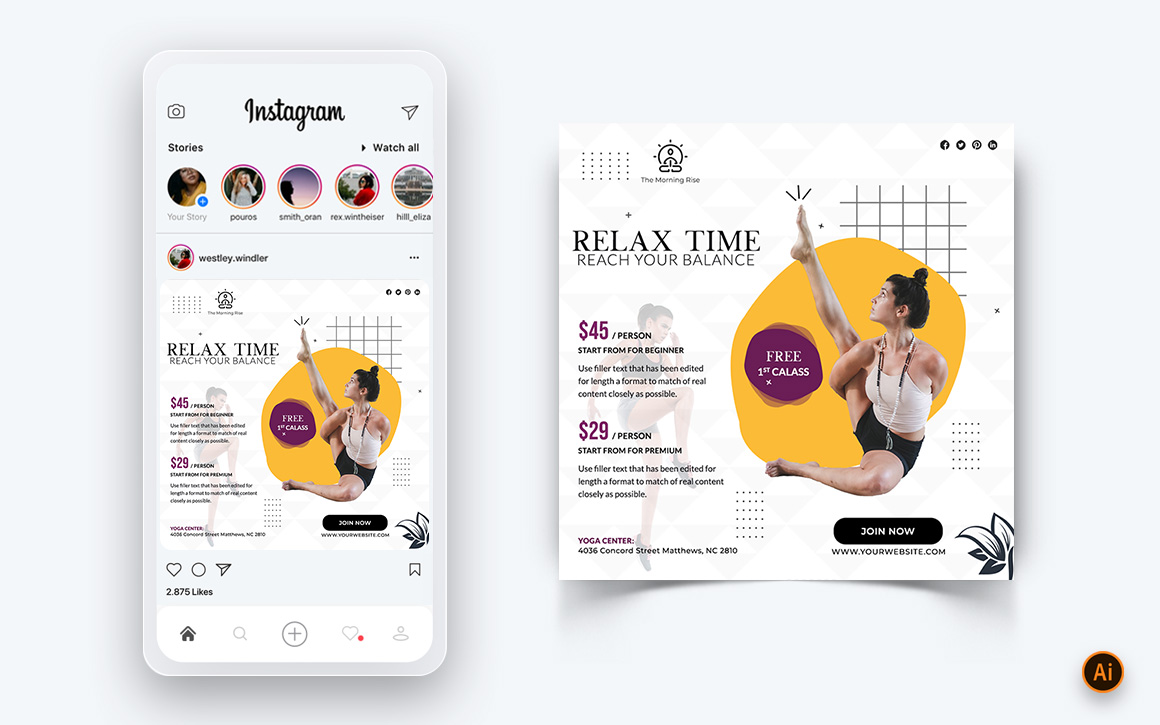 Yoga and Meditation Social Media Instagram Post Design Template-38