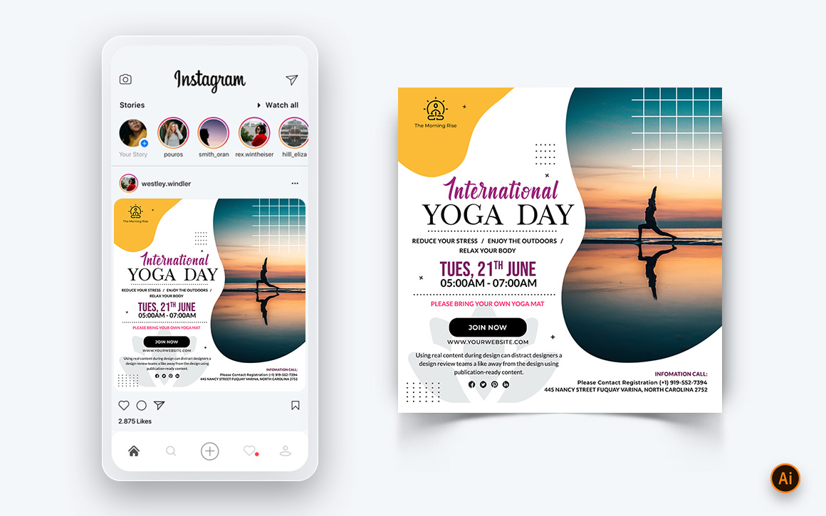 Yoga and Meditation Social Media Instagram Post Design Template-43