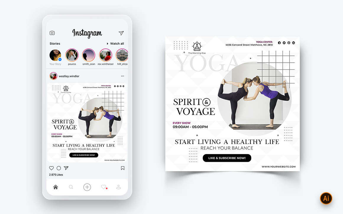 Yoga and Meditation Social Media Instagram Post Design Template-44