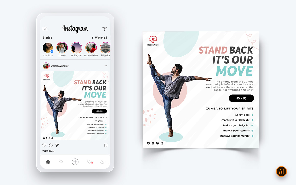 Zumba Dance Studio Social Media Instagram Post Design Template-08