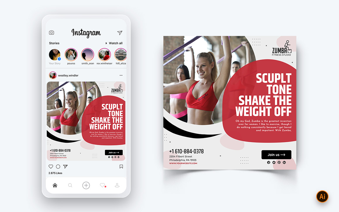 Zumba Dance Studio Social Media Instagram Post Design Template-13