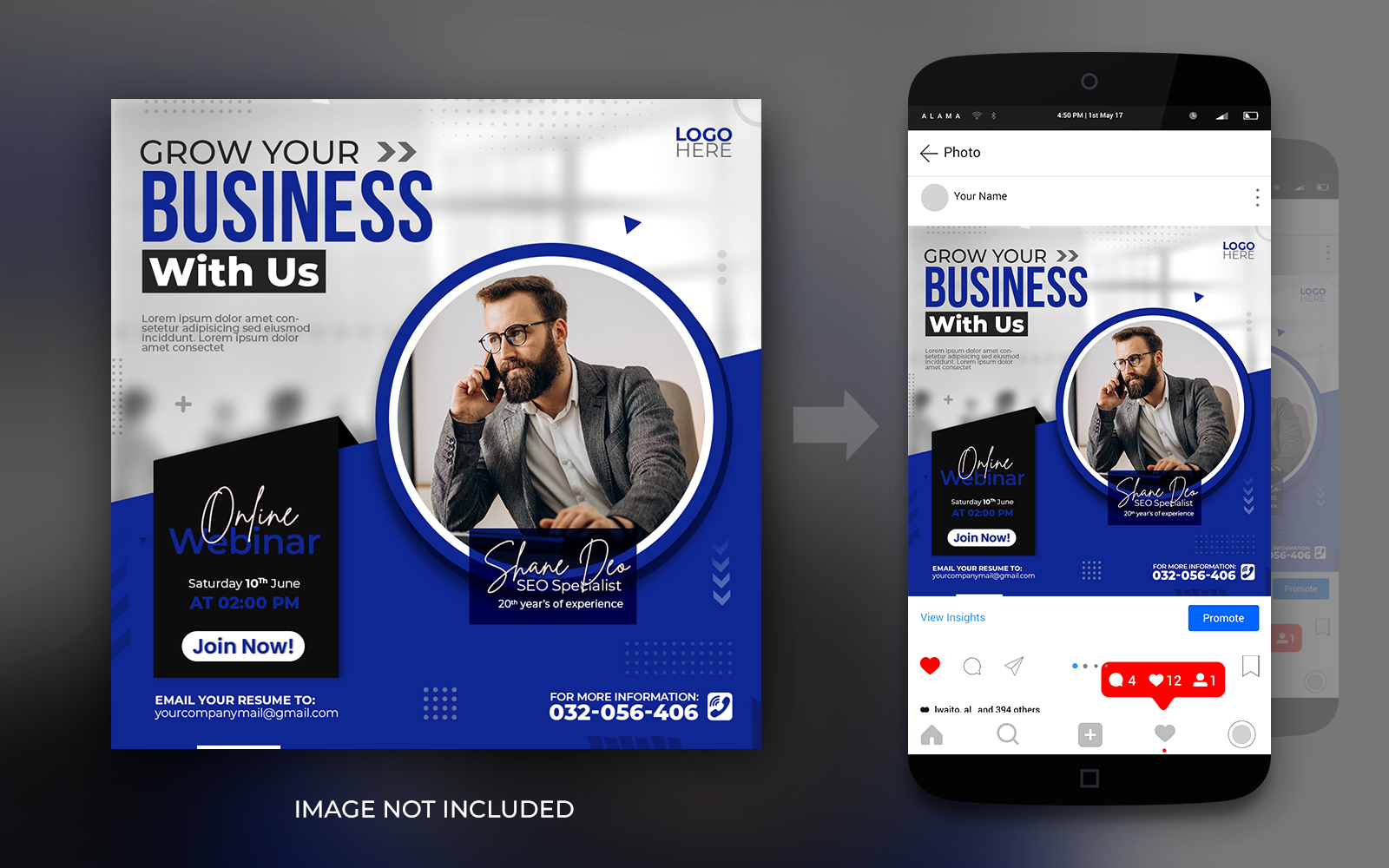 Grow Your Business Online Webinar Corporate Instagram Or Facebook Social Media Post Design Template