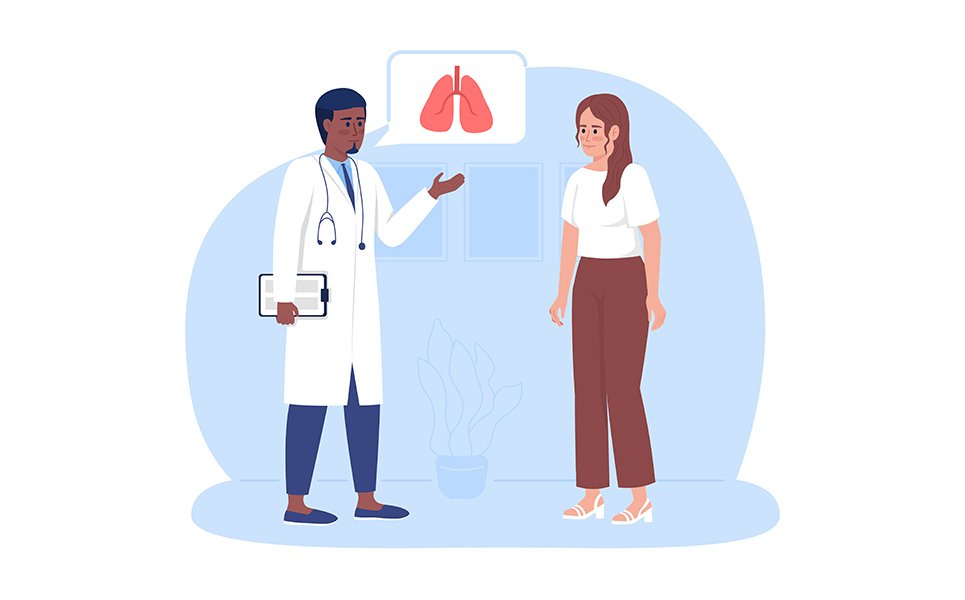 Woman visiting doctor for lungs checkup illustration