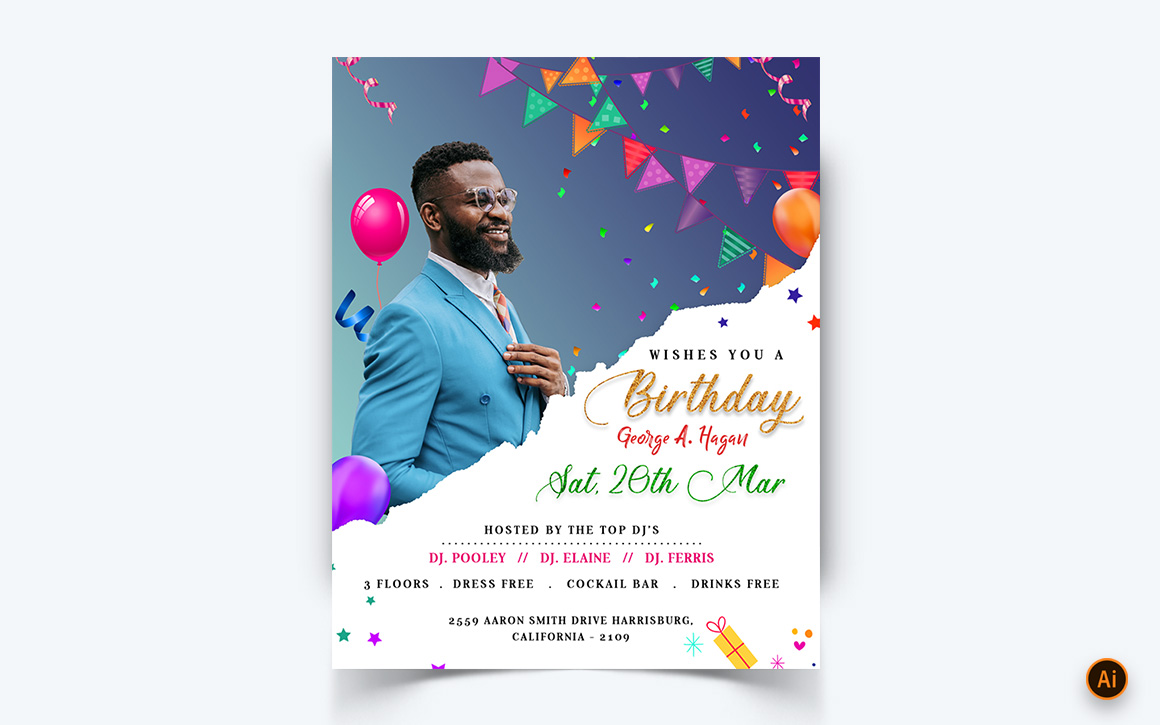 Birthday Party Celebration Social Media Feed Design Template-02