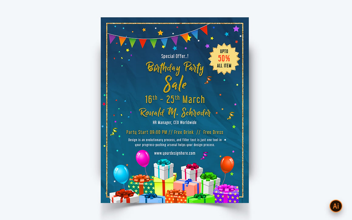 Birthday Party Celebration Social Media Feed Design Template-09