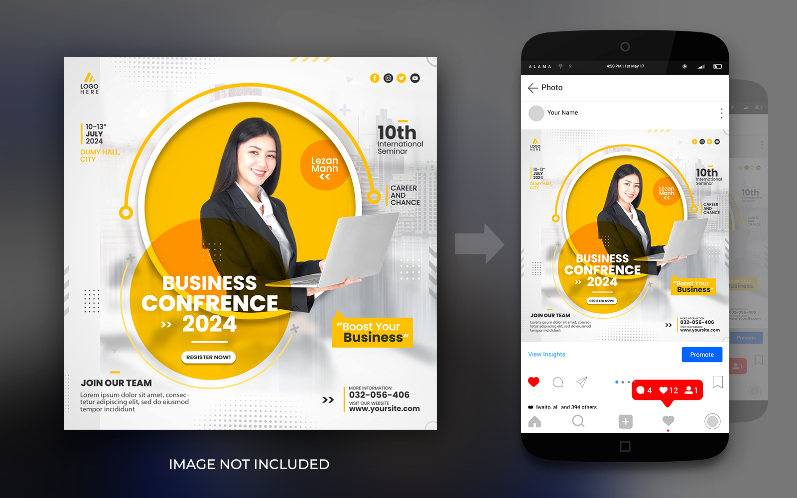 Business Conference Live Online Webinar And Corporate Social Media Post Template