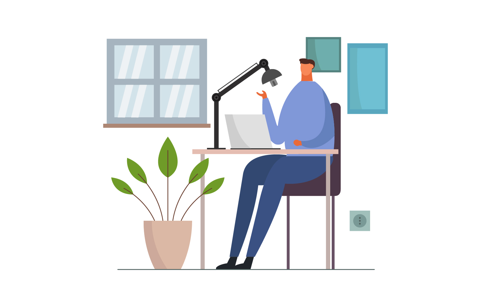 Office desk  in vector on a background