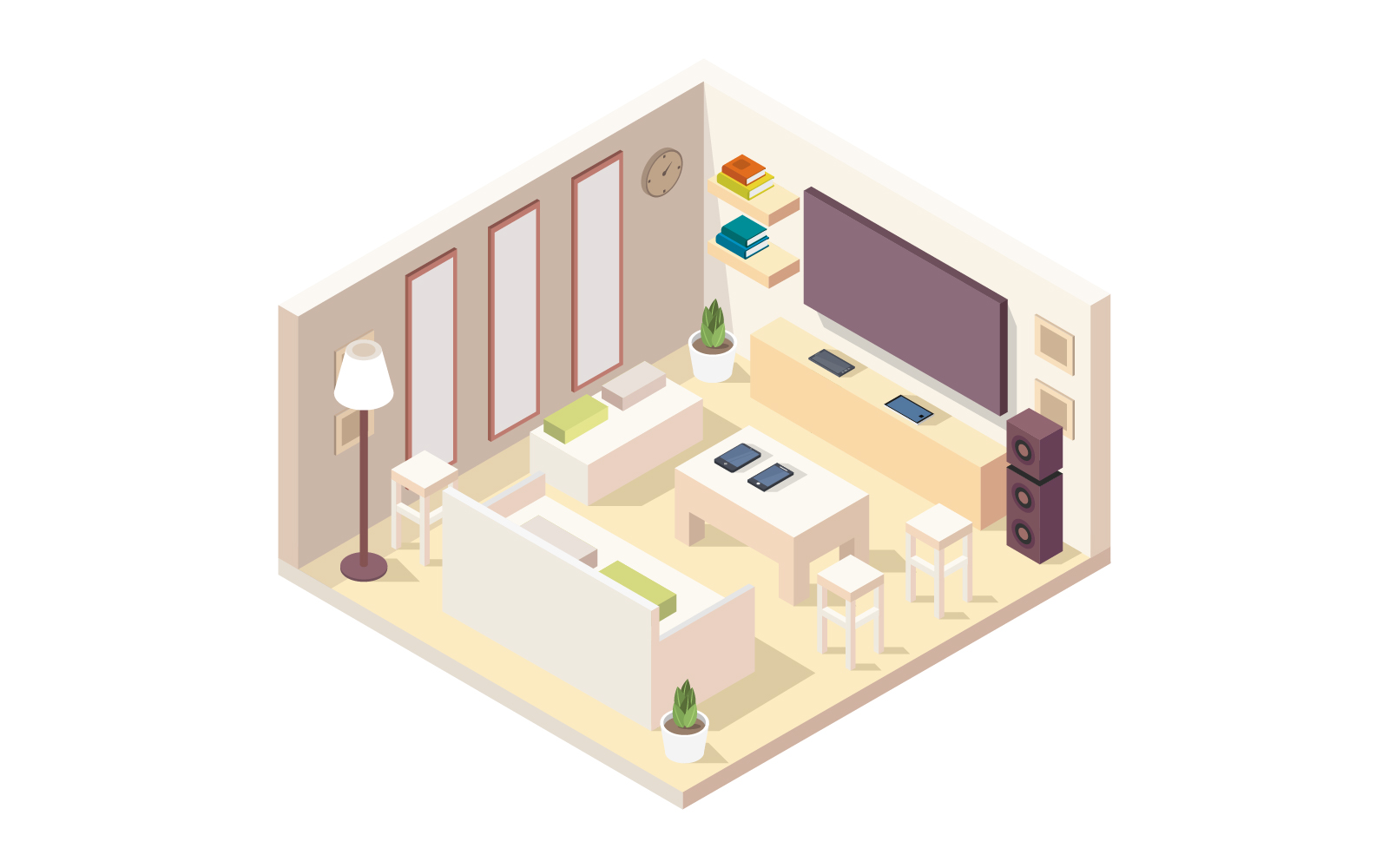 Living room isometric illustrator in vector on a white background