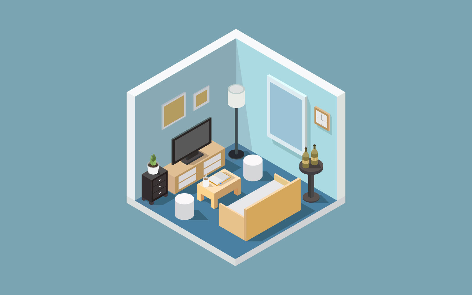 Living room isometric in vector on background