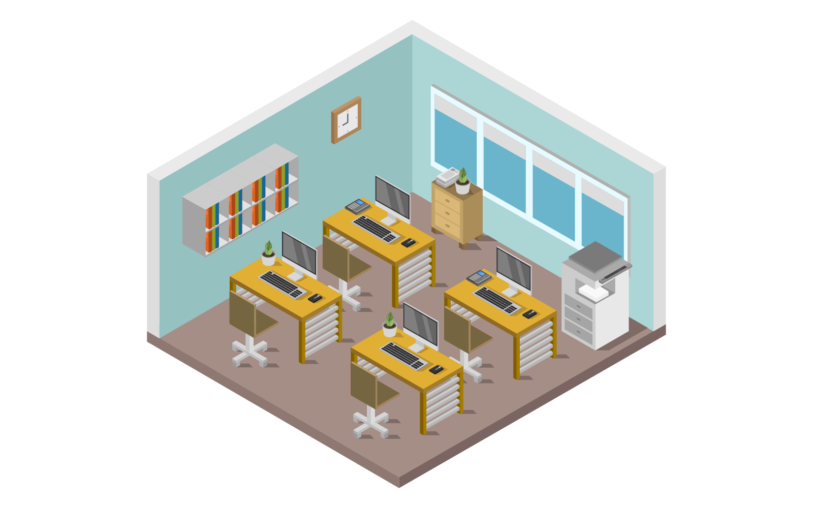 Office room illustrated in vector on a background