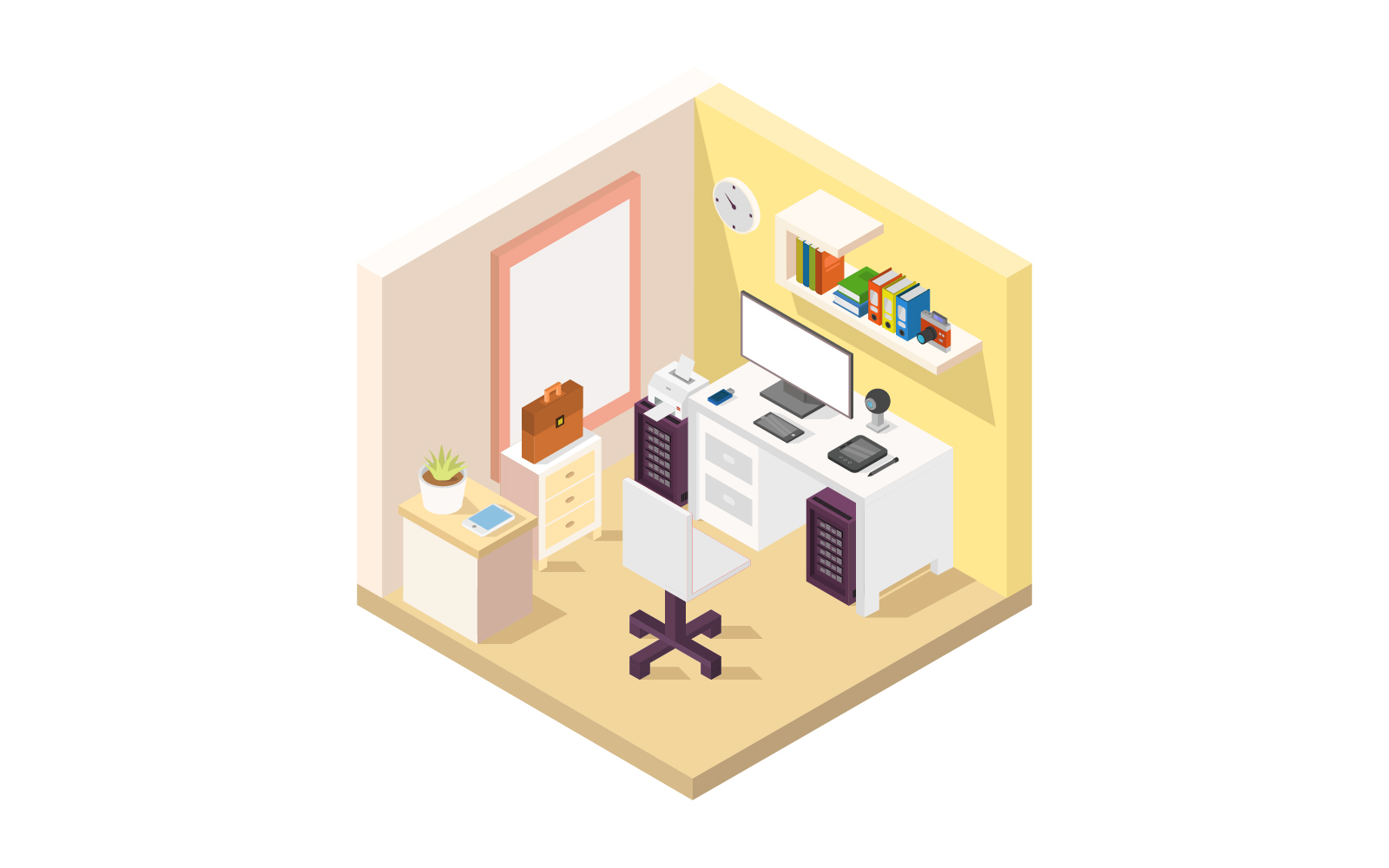 Office room isometric illustrated in vector on background