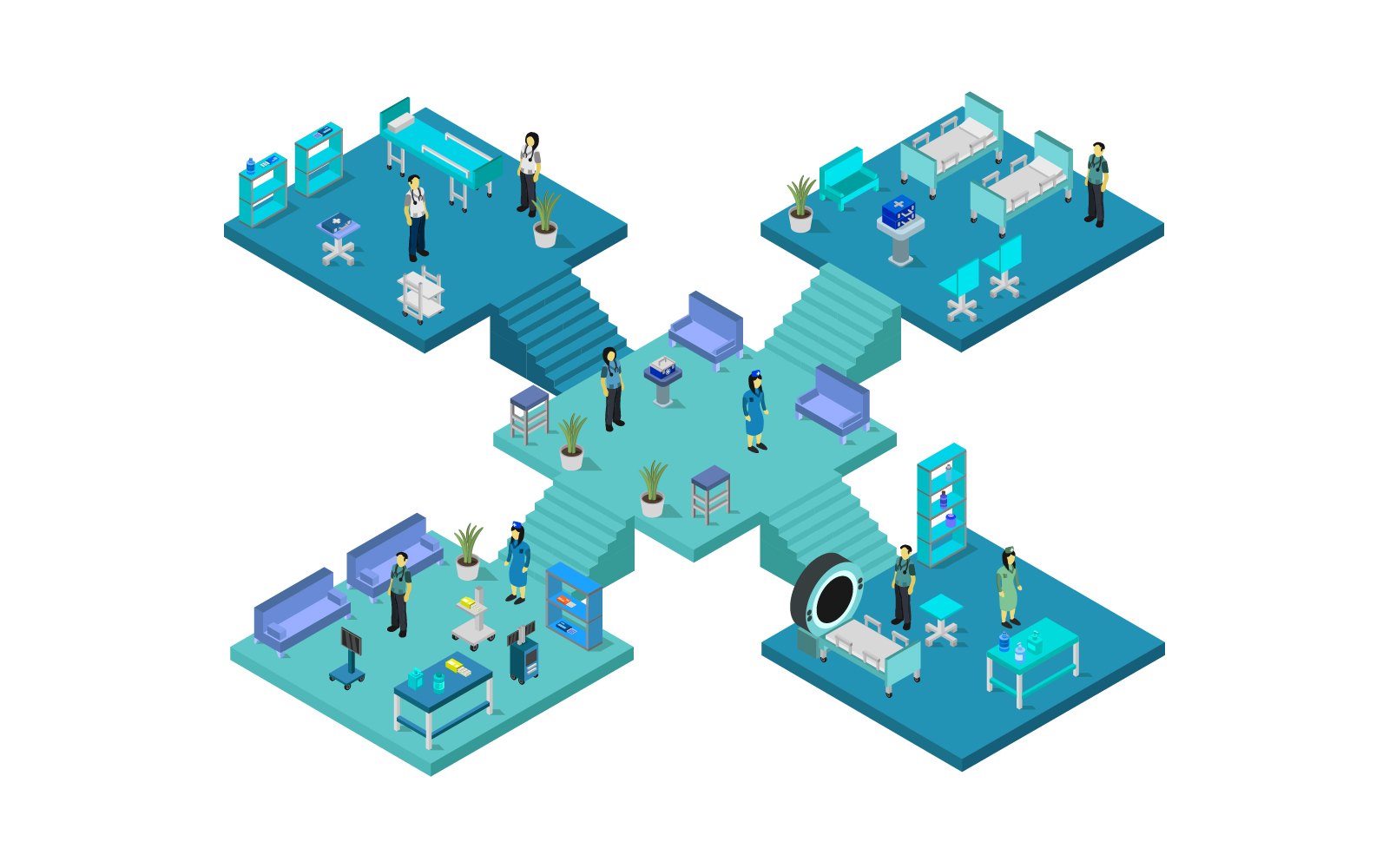 Isometric hospital room illustrated in vector on background