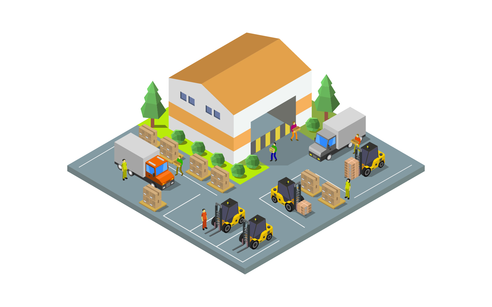 Isometric warehouse illustrated in vector on white background