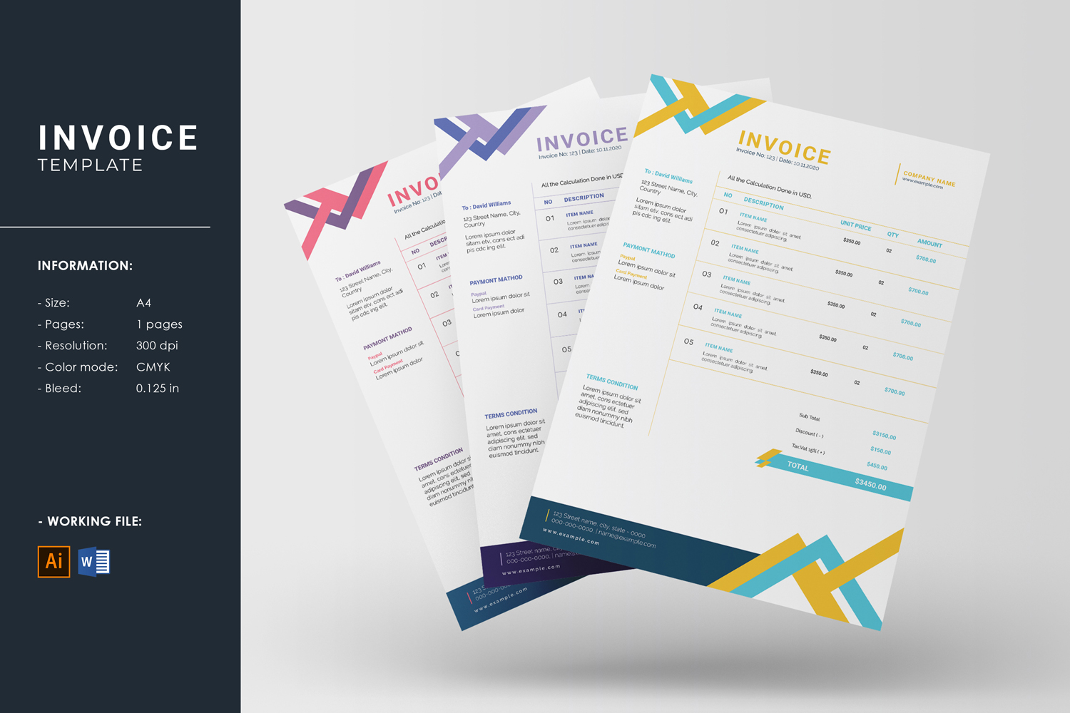 Invoice Design Template, Ms Word & Illustrator