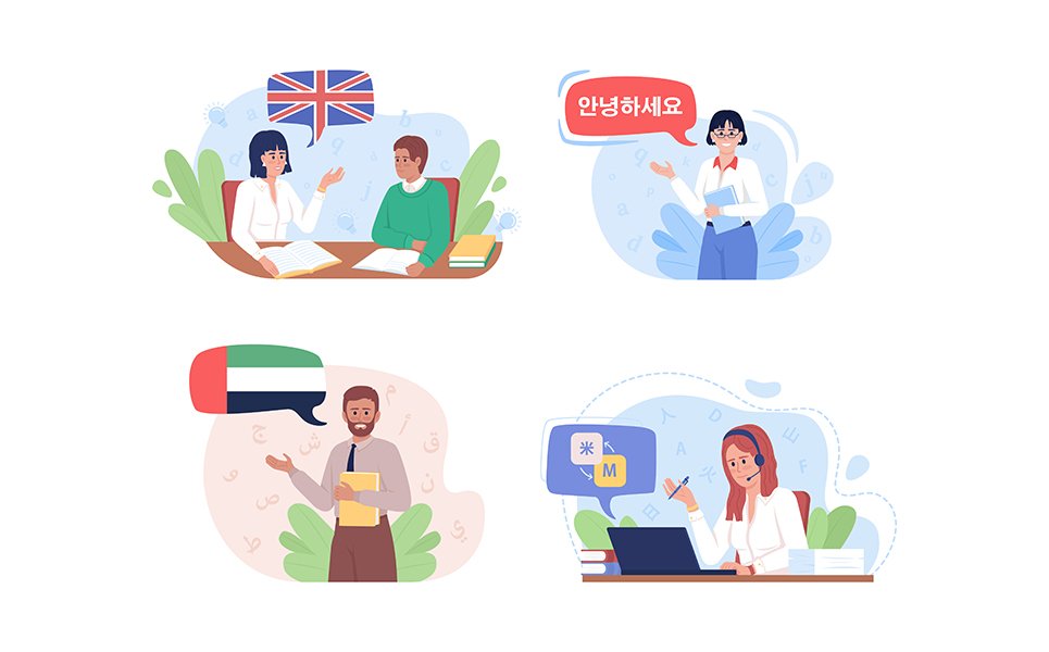 Career in linguistics illustration set