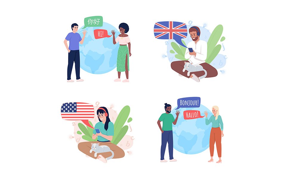 Tandem language learning illustration set