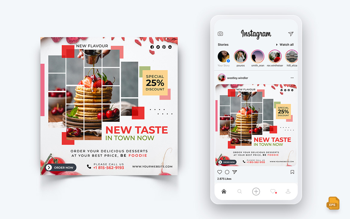 Food and Restaurant Offers Discounts Service Social Media Instagram Post Design-47