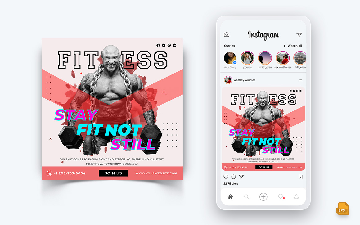Gym and Fitness Studio Social Media Instagram Post Design-17