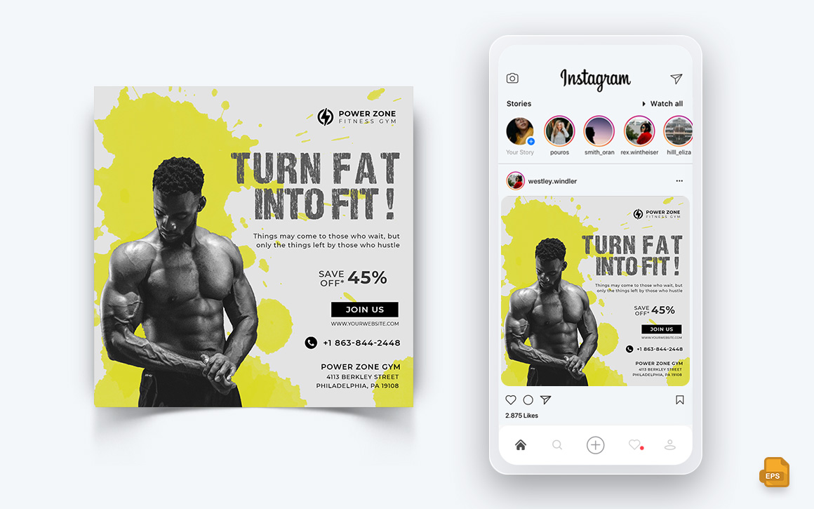 Gym and Fitness Studio Social Media Instagram Post Design-22